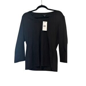 LaFayette 148 sz Mblack stretch V neck 3/4 sleeve shirt quiet luxury new tags NN